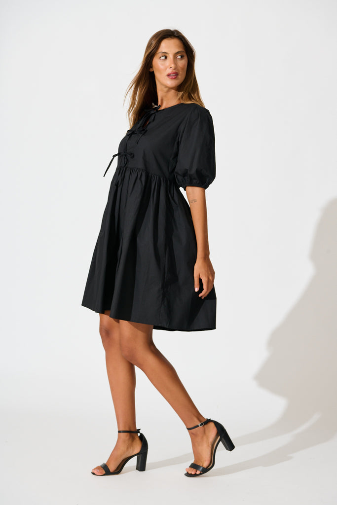 Sofia Tie Front Dress in Black Cotton side