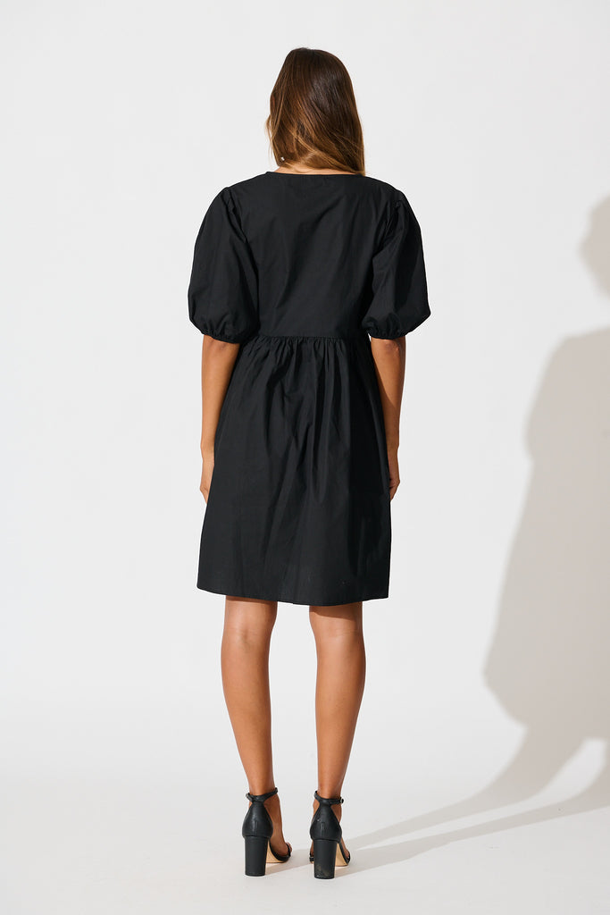 Sofia Tie Front Dress in Black Cotton back