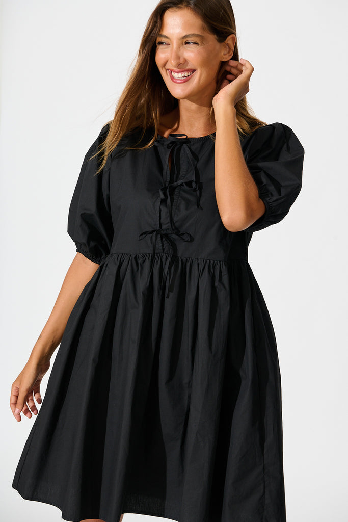 Sofia Tie Front Dress in Black Cotton front