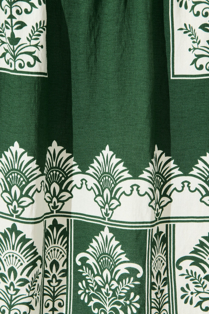 Paradise Midi Dress in Emerald Green Border Print fabric