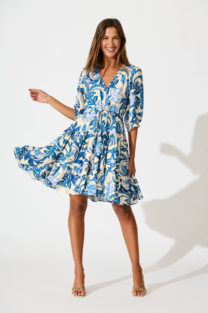 Medley Dress in Blue Floral Print full length