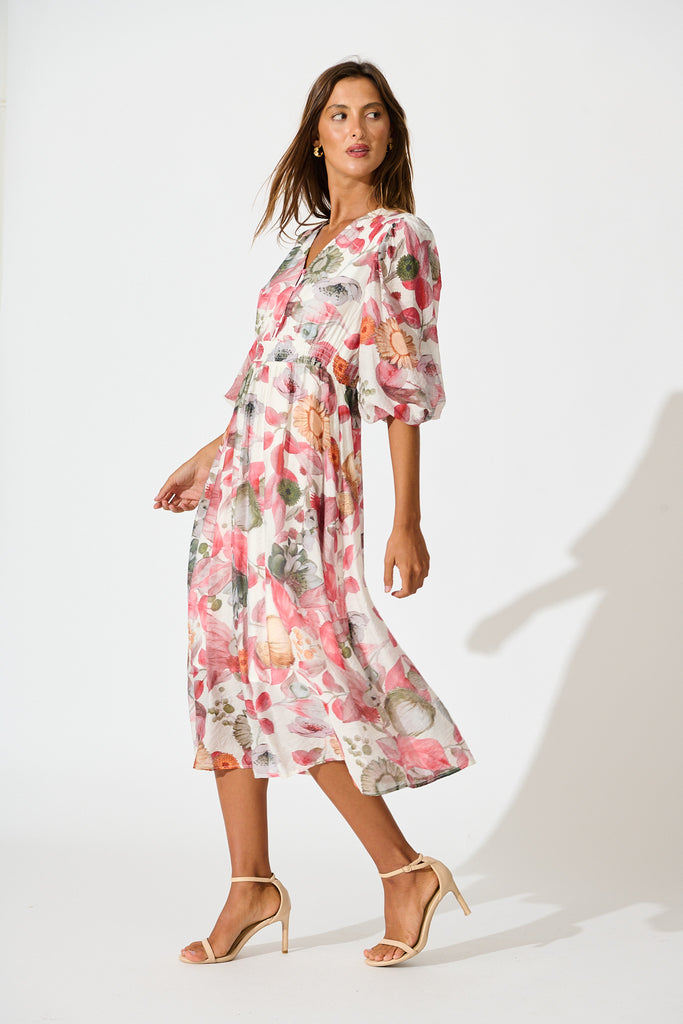 Love Story Midi Dress in Multi Pink Floral Print side