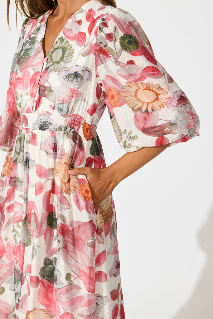 Love Story Midi Dress in Multi Pink Floral Print detail