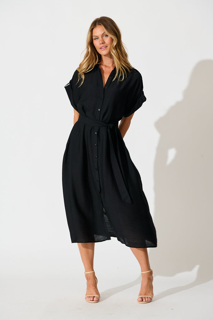 Sweet Talk Midi Shirt Dress in Black