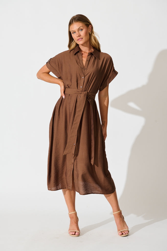 Sweet Talk Midi Shirt Dress in Chocolate