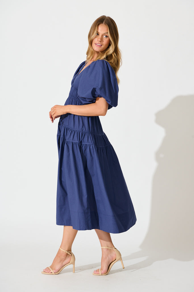 Amalie Midi Dress In Navy Cotton side