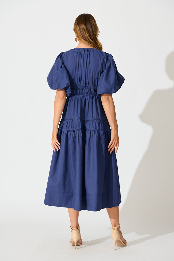 Amalie Midi Dress In Navy Cotton back