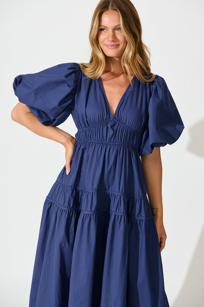 Amalie Midi Dress In Navy Cotton front