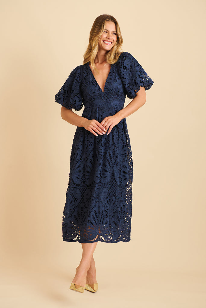 Millie Lace Maxi Dress In Navy