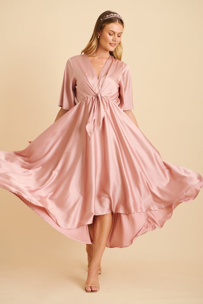 Helsinki Maxi Dress In Dusty Rose Satin