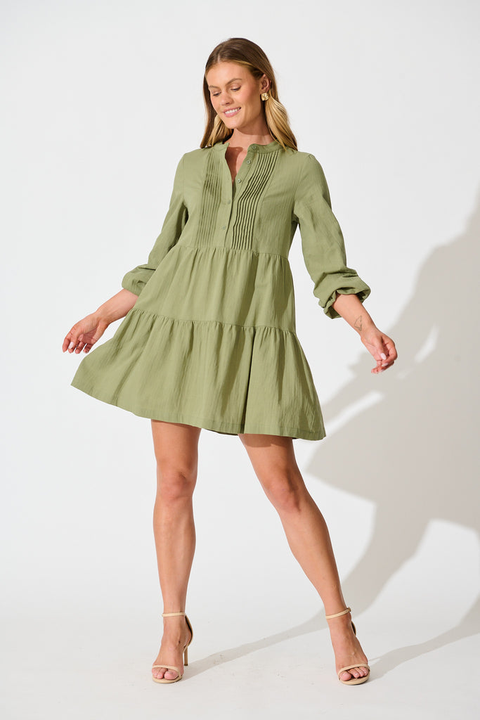 Inca Shirt Dress In Green Cotton