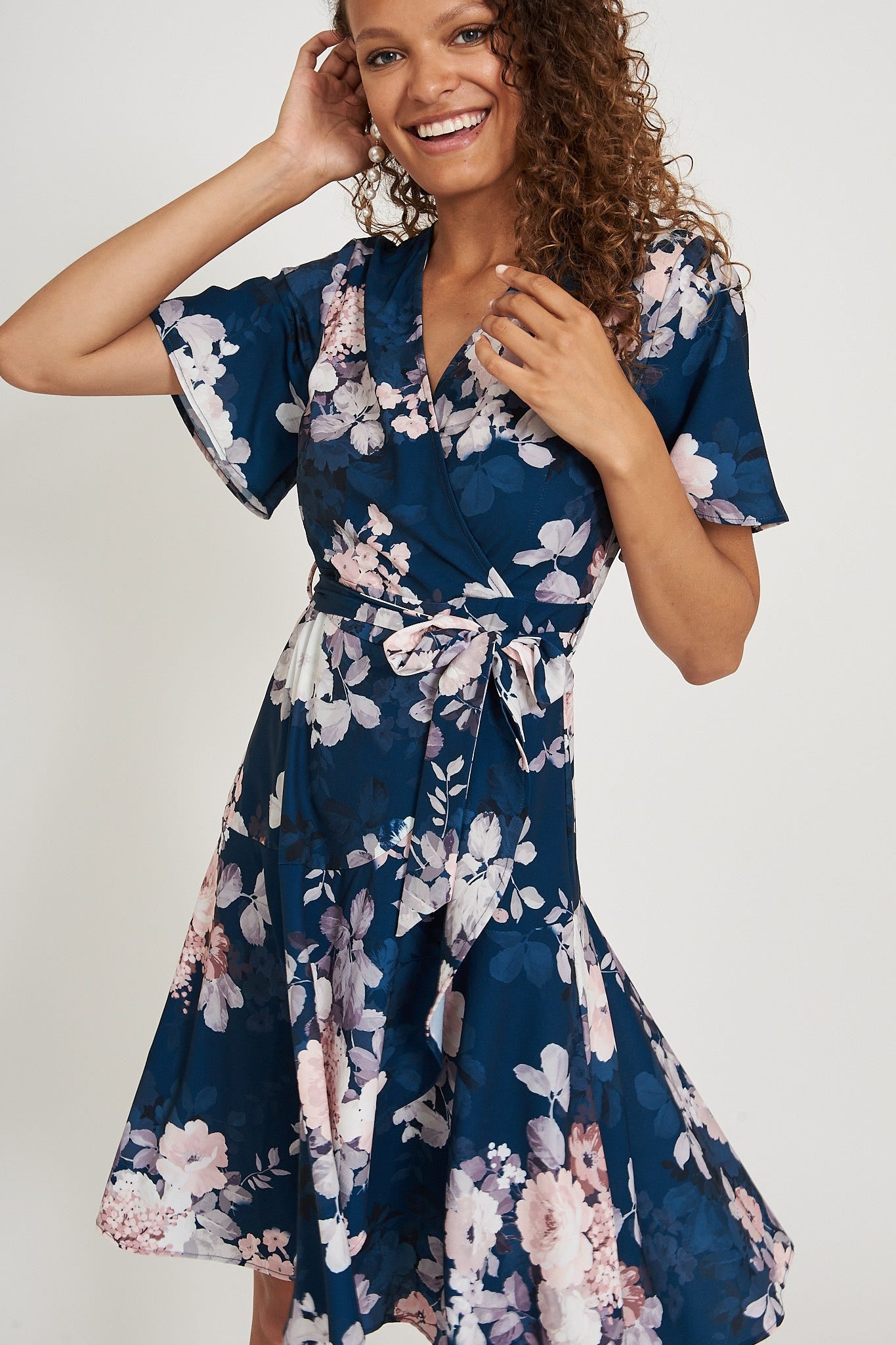 Lacey Wrap Dress In Teal With Blush Floral – St Frock