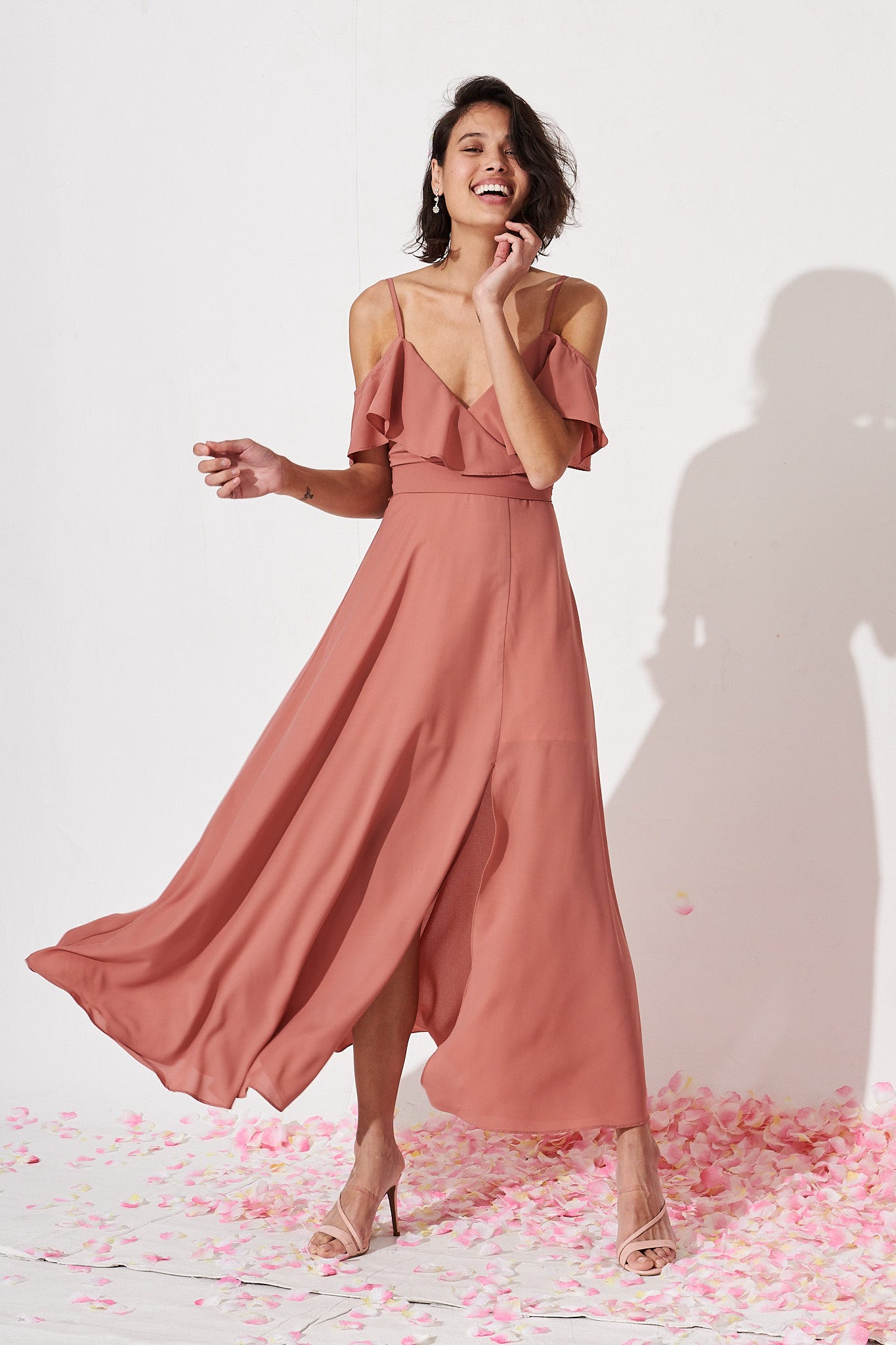 Shape Dusty Pink Satin Wrap Dress | PrettyLittleThing USA