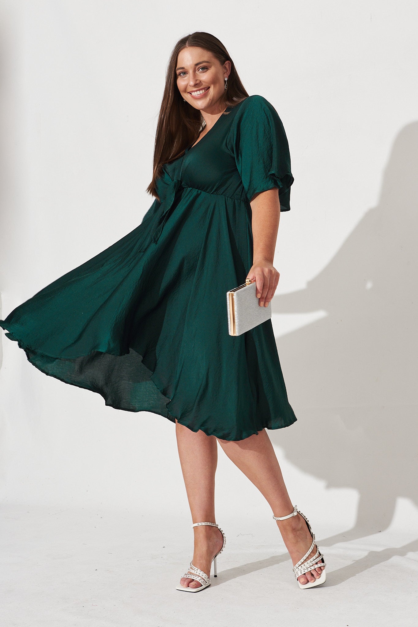 ALANA Strappy Ruffled Midi Dress with Flounce Skirt (Emerald Green) – Zoo  Label