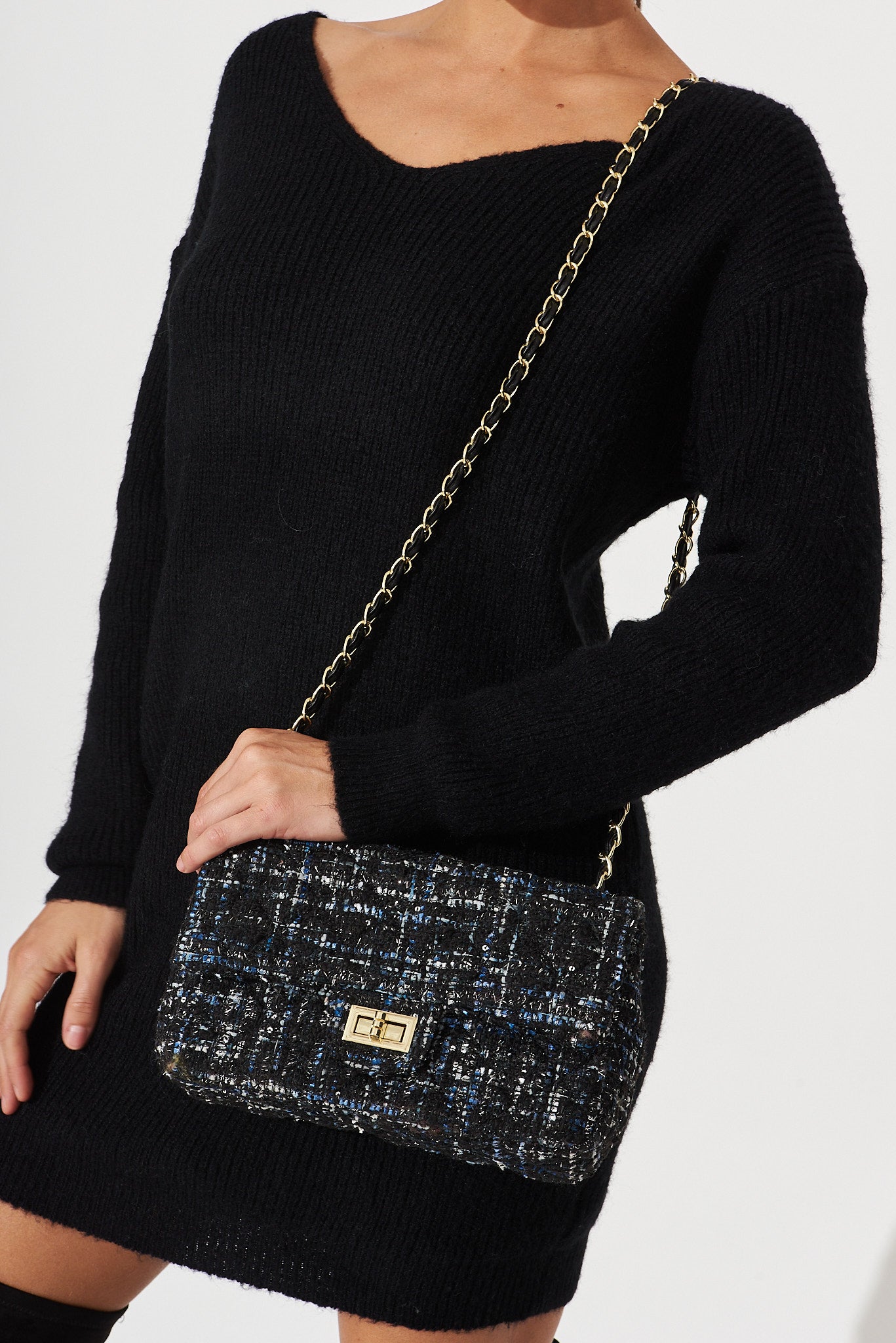 Louise Bag In Navy And Black Tweed – St Frock