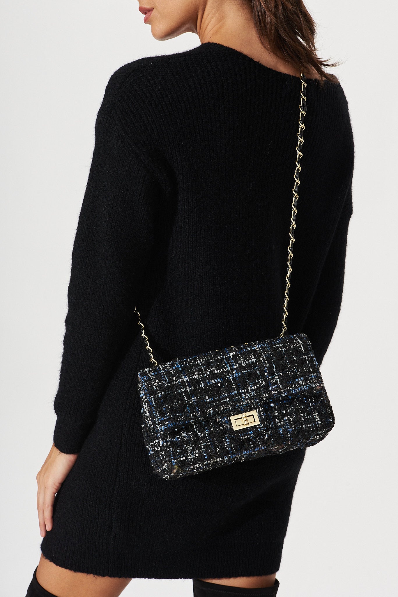 Louise Bag In Navy And Black Tweed – St Frock