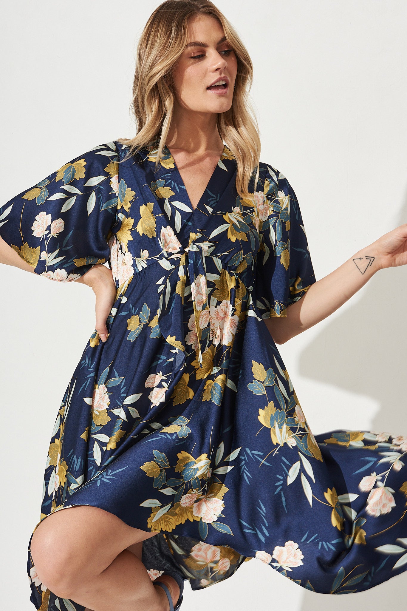 Khalo Maxi Dress In Navy Floral Satin – St Frock