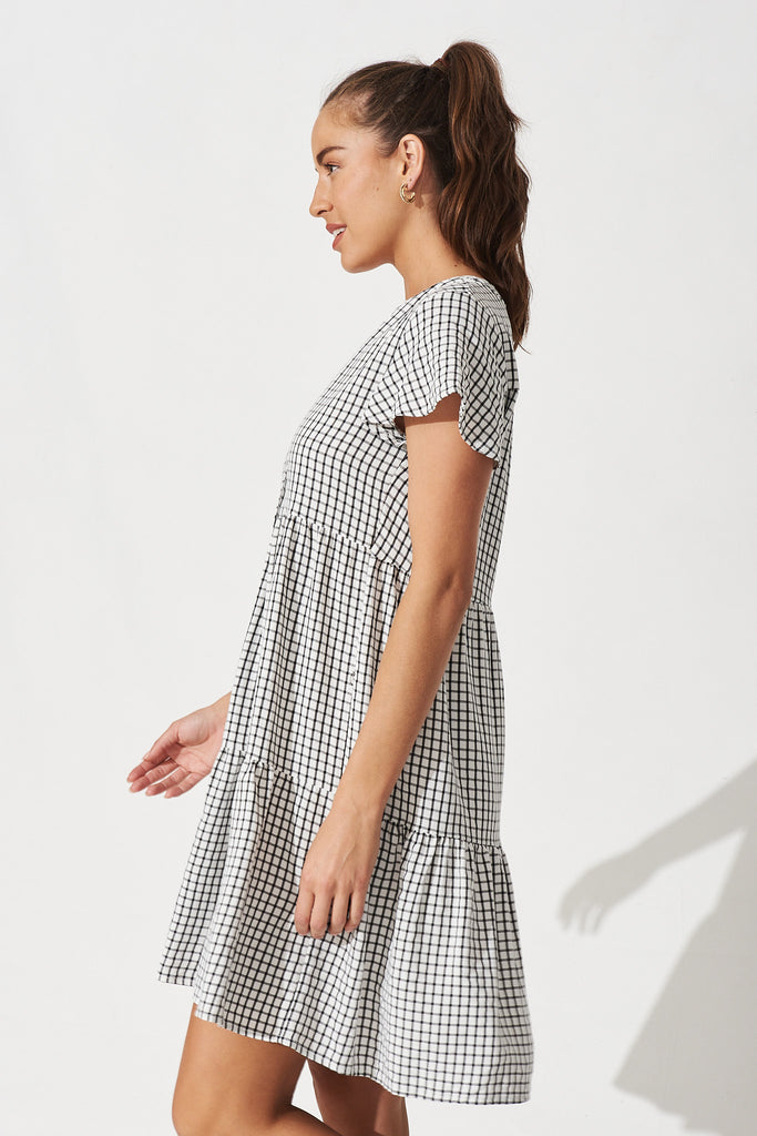 Shelby Shirt Dress in White with Black Check - Side