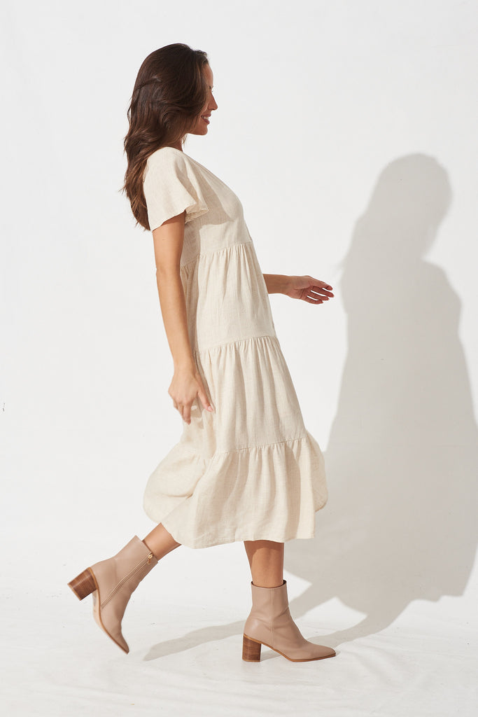 Marvela Midi Shirt Dress in Beige Linen Blend - Side