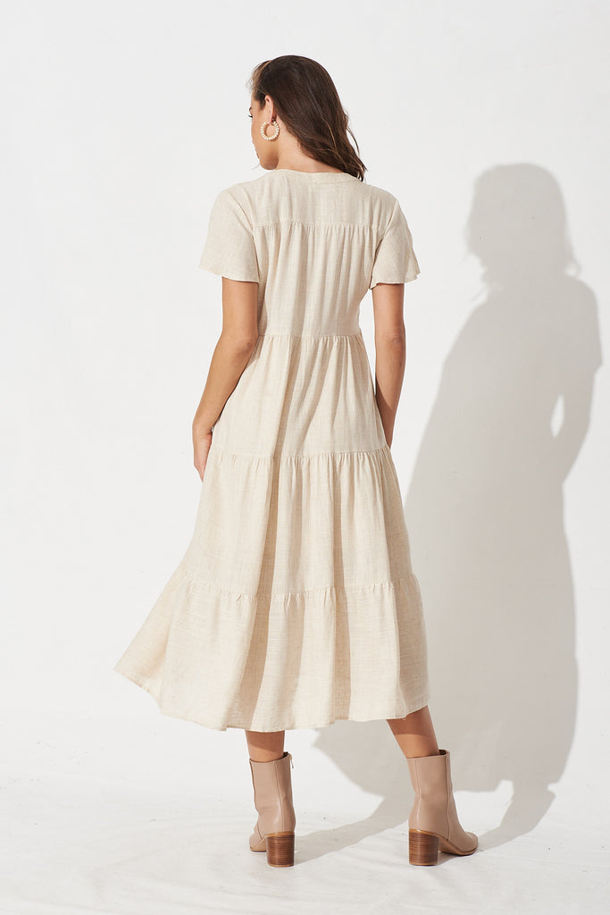 Marvela Midi Shirt Dress in Beige Linen Blend - Back