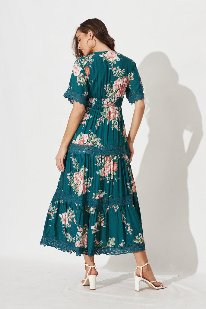 Mona Maxi Dress In Teal With Coral Floral – St Frock