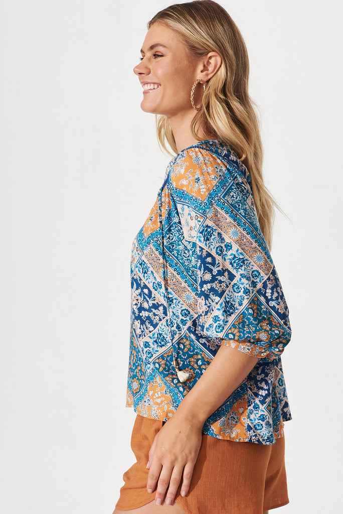 Elvire Top In Navy And Blue Tile Print – St Frock