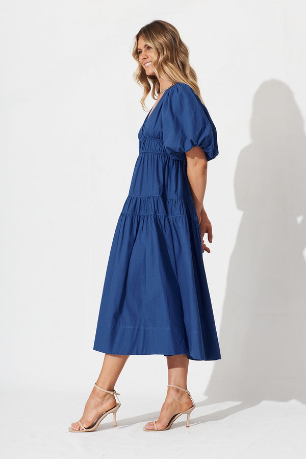 Amalie Midi Dress In Cobalt Blue Cotton – St Frock