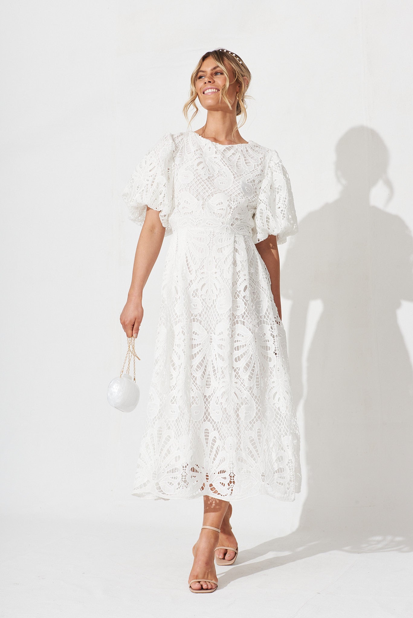 Sheer Boatneck Long Lace Dress White | NA-KD