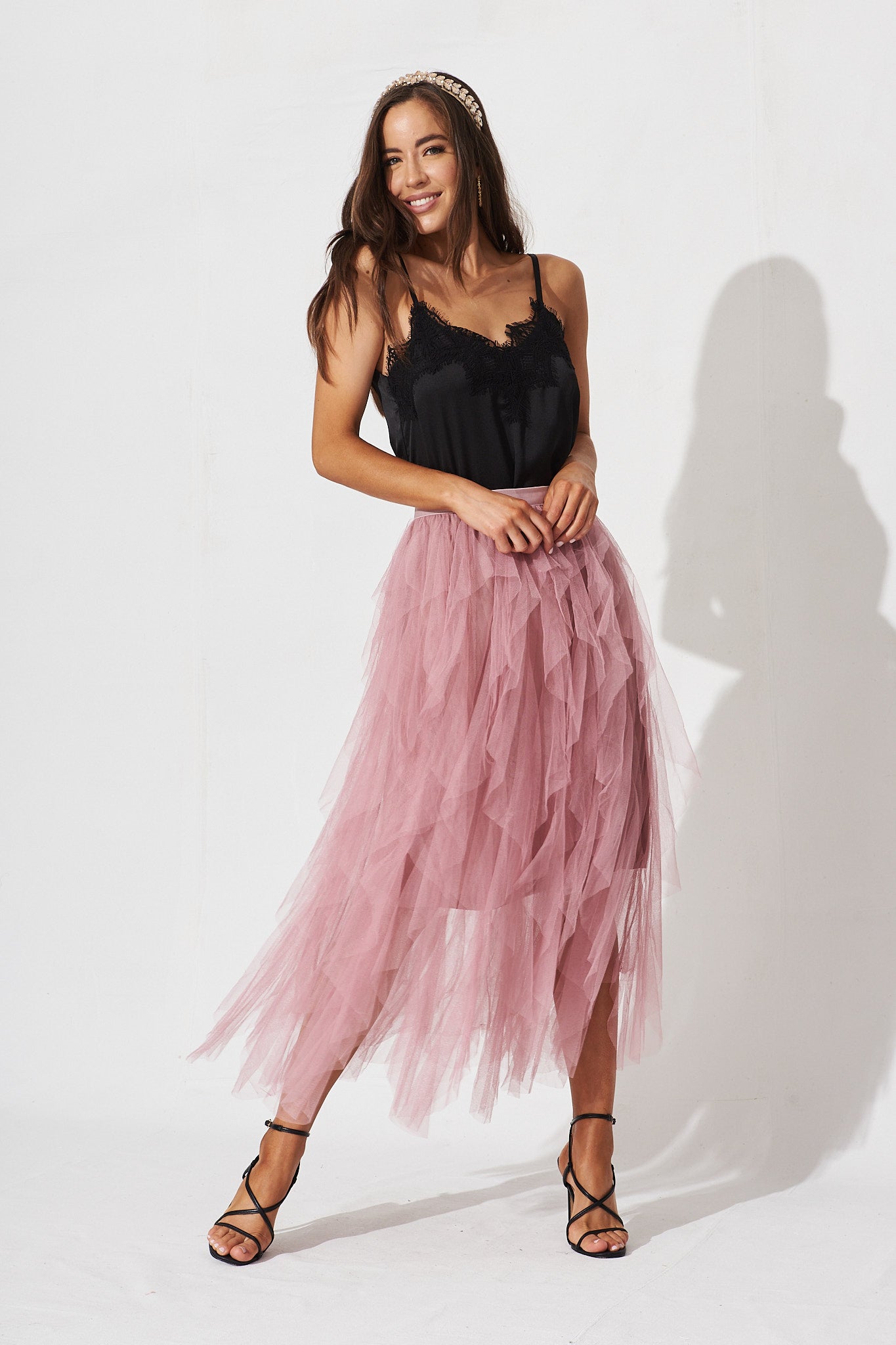 High Quality Emerald Black High Low Tiered Tulle Skirts Women
