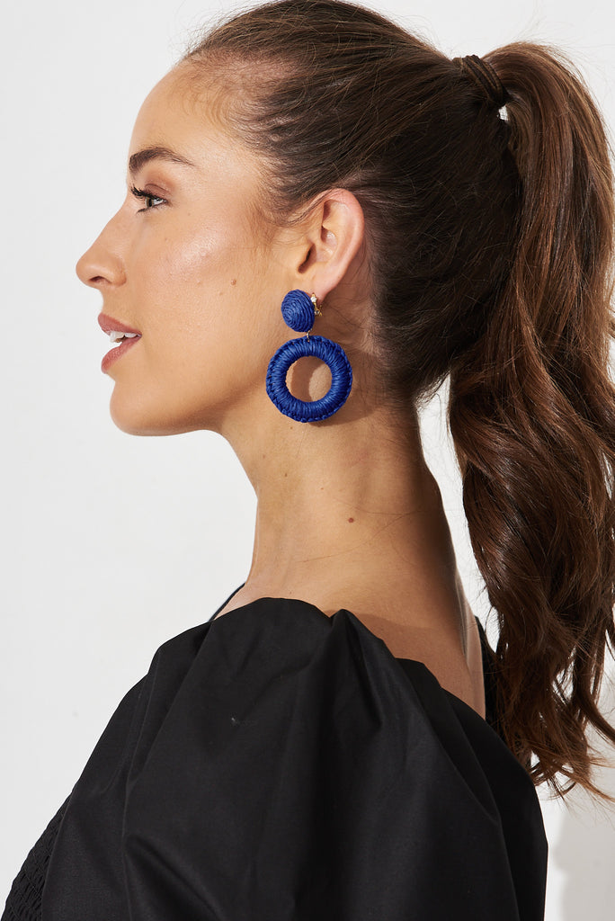 August + Delilah Lalla Drop Earrings In Blue Rattan - side