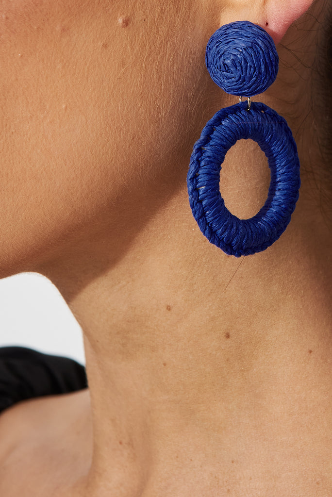 August + Delilah Lalla Drop Earrings In Blue Rattan - side close up