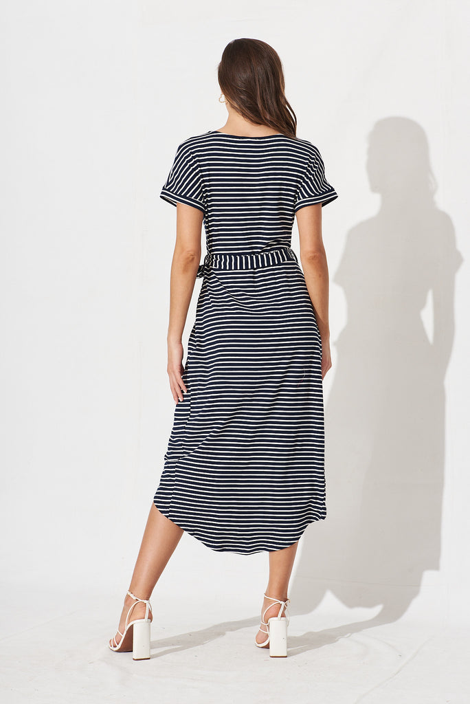 Compton Midi Dress In Navy With White Stripe – St Frock