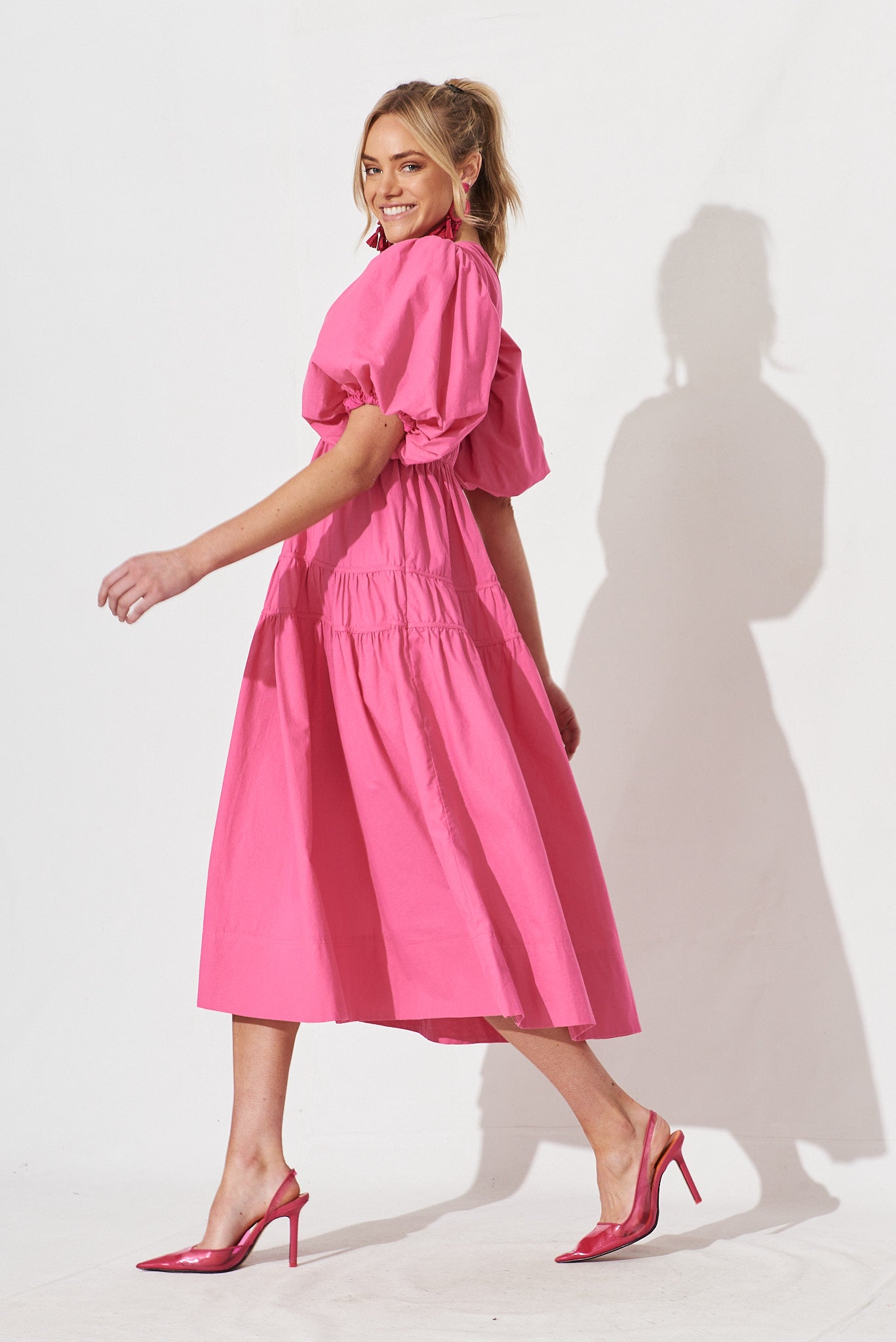 Amalie Midi Dress In Hot Pink Cotton St Frock