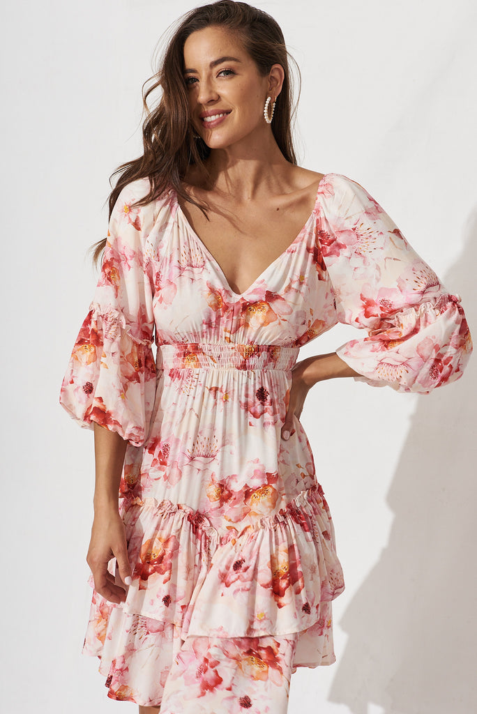 Kailani Dress In Blush With Pink Floral - front