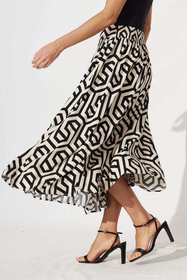 Brandsy Maxi Skirt In Cream With Black Geometric Print – St Frock