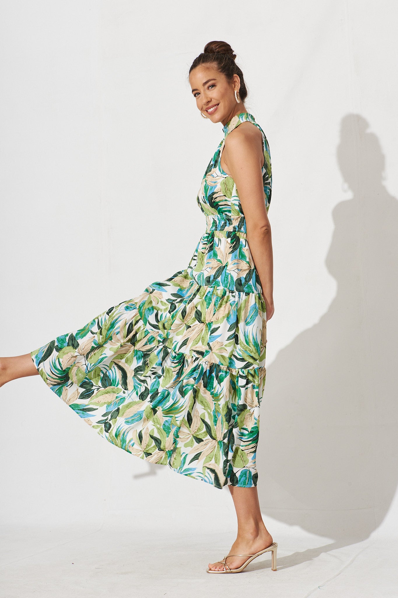 Arcadia Midi Dress In Green Tropical Floral – St Frock