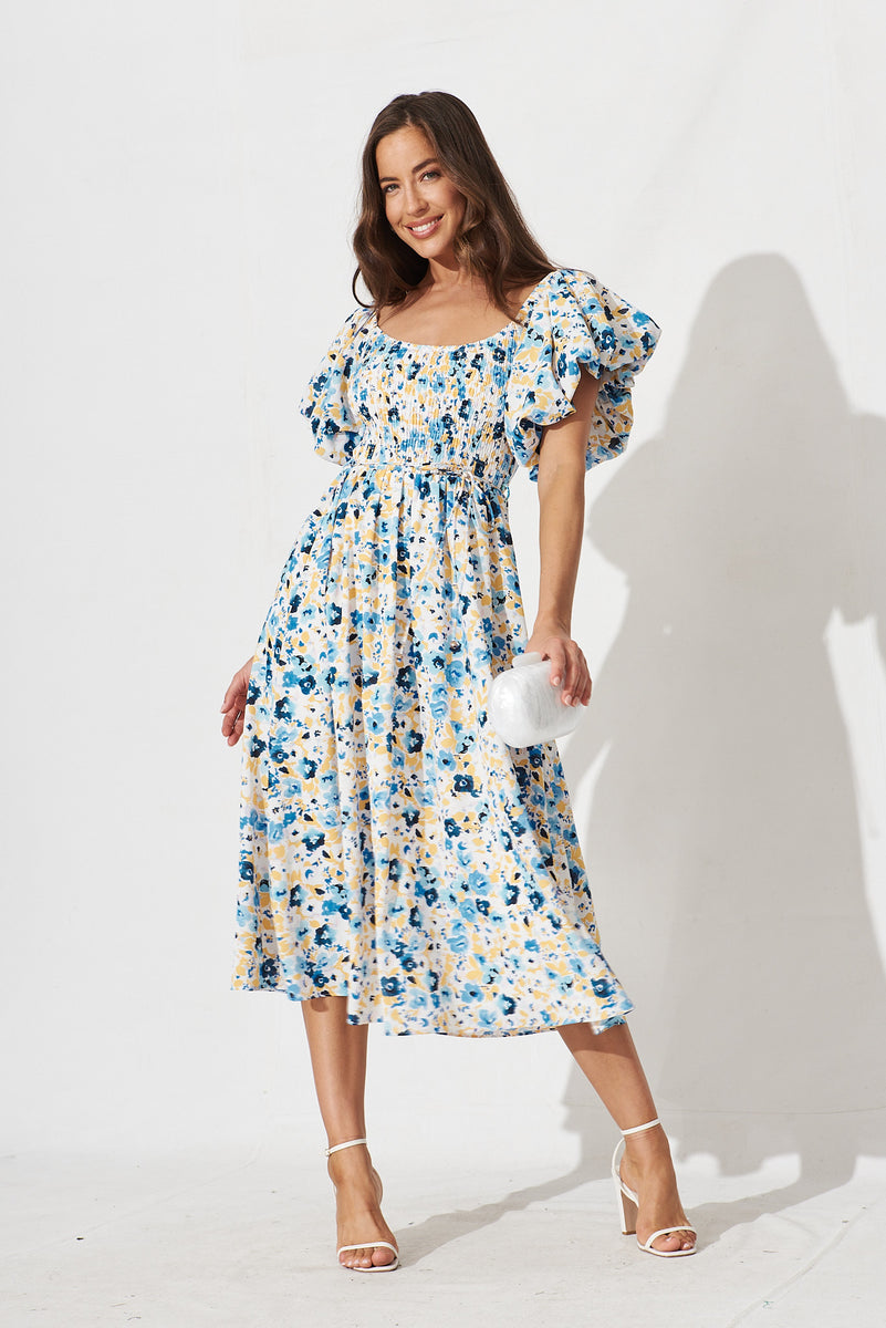 Chestery Midi Dress In Blue Floral – St Frock