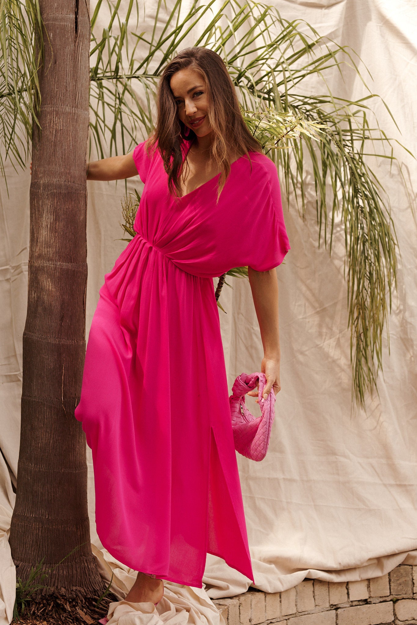 Hot Pink Shoulder Tie Tiered Maxi Dress-Plus - Sprinkle of Joy Boutique