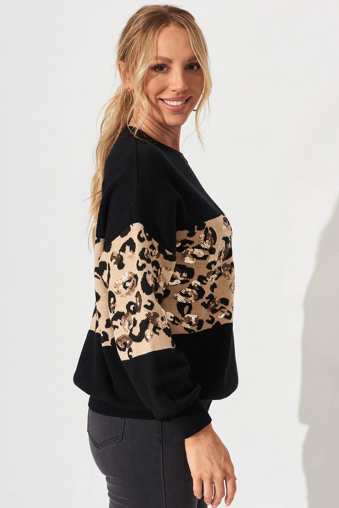 Marylou Knit In Black Leopard Wool Blend - side