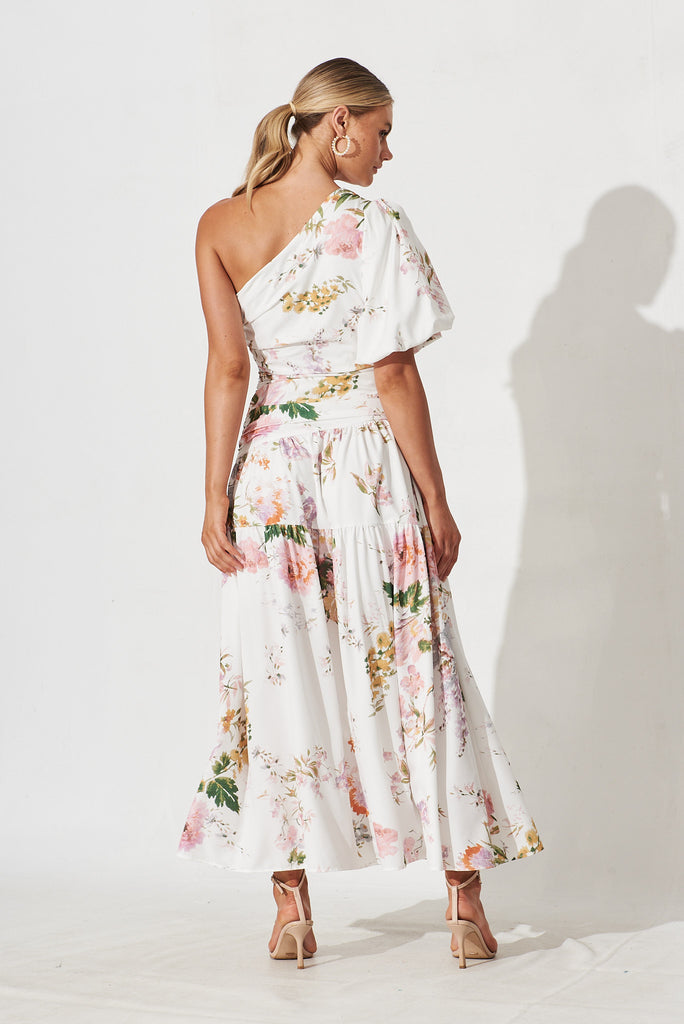 Berlyn Off Shoulder Maxi Dress White With Pink Floral - back