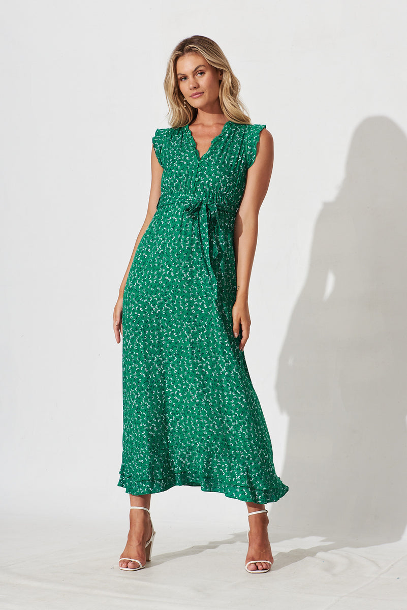 Wolverhampton Maxi Dress In Green With White Floral – St Frock