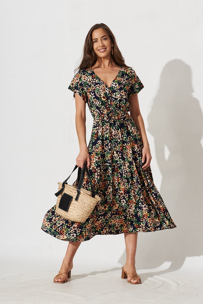 Danelle Midi Dress In Navy With Multi Floral - full length
