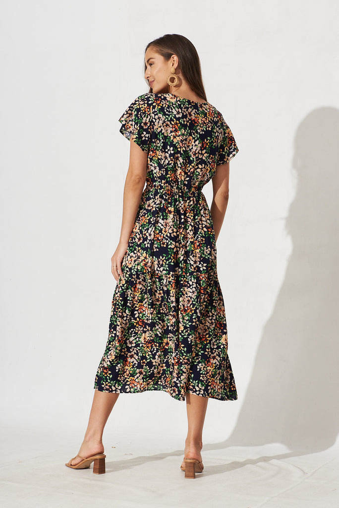 Danelle Midi Dress In Navy With Multi Floral - back