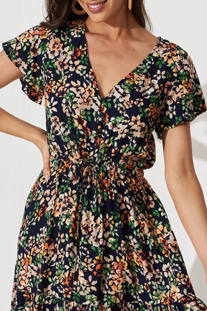 Danelle Midi Dress In Navy With Multi Floral - detail