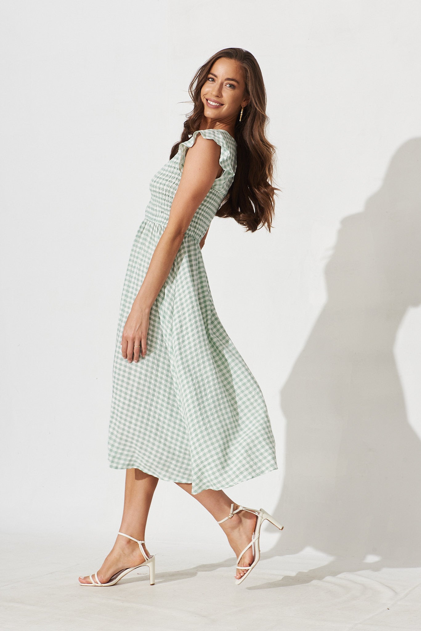 Jeannie Midi Dress In Green With White Gingham – St Frock