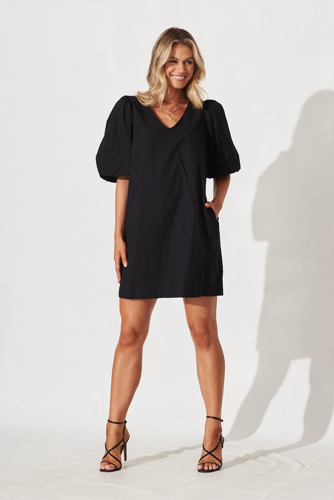 Ashlynn Dress In Black Cotton - full length