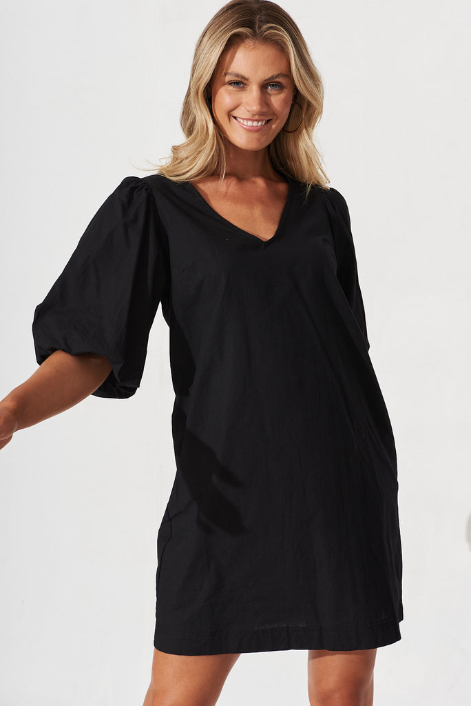 Ashlynn Dress In Black Cotton - front