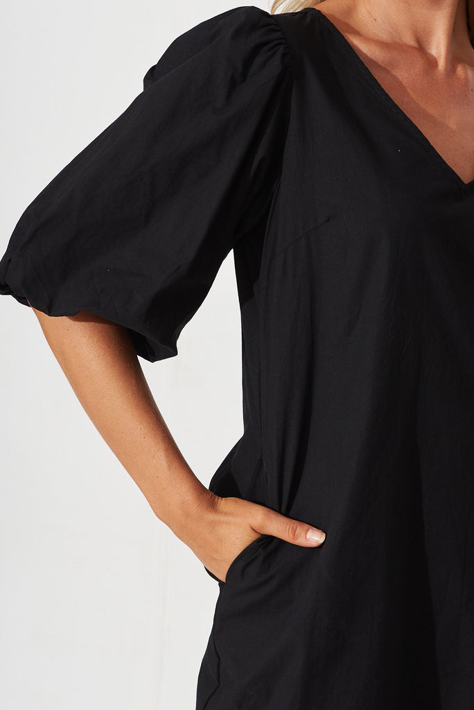 Ashlynn Dress In Black Cotton - detail