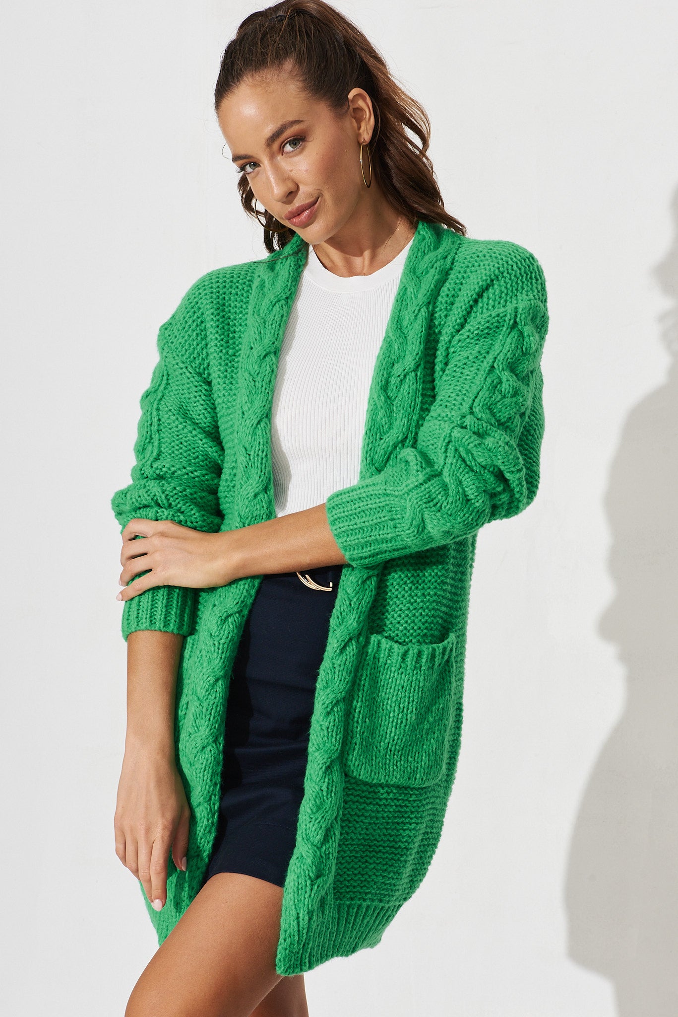 Green cable 2025 knit cardigan