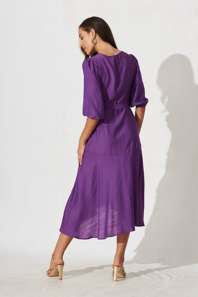 Acacia Wrap Midi Dress In Royal Purple - back